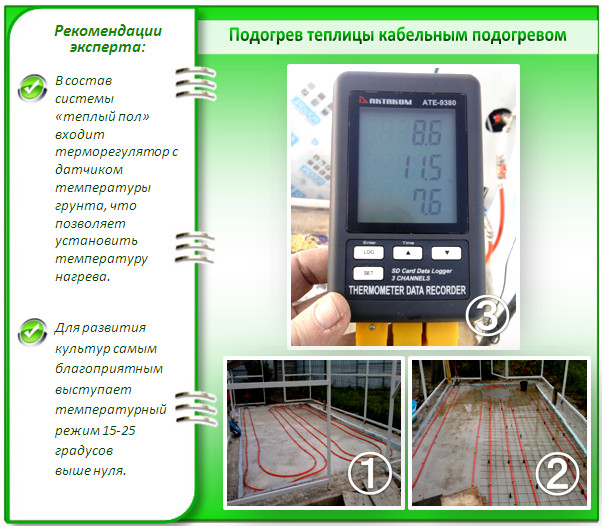 Кабельный обогрев теплицы из поликарбоната
